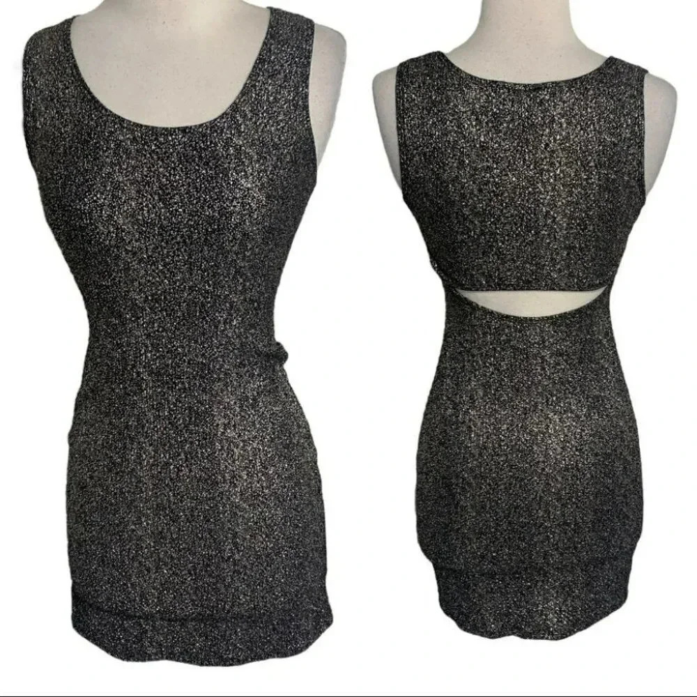 Lipstick M sexy Y2K 90’s black‎ glittery body-con dress with back cut out